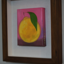 絵画 ピンク ゆず 柚子 ミニキャンバス 油彩画 フレーム付き 2枚目の画像