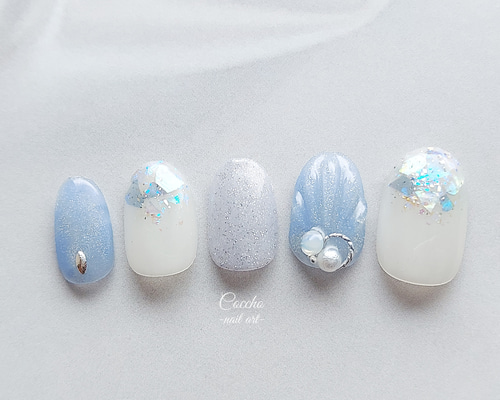 No.59 マーメイドネイル ブルー 青 水色 マグネット 貝殻 夏 シェル  