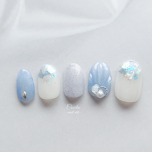 No.59 マーメイドネイル ブルー 青 水色 マグネット 貝殻 夏 シェル