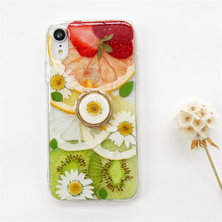 果物と押し花 スマホリング iPhone15Pro/SE/Xperia5V/GALAXYS24 スマホケース 2枚目の画像