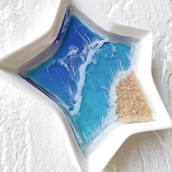 さざ波が幻想的な海レジンアートのアクセサリートレイ・お洒落な星型プレート♪・ブルー 4枚目の画像