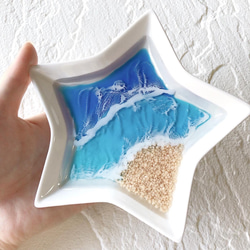 さざ波が幻想的な海レジンアートのアクセサリートレイ・お洒落な星型プレート♪・ブルー 6枚目の画像