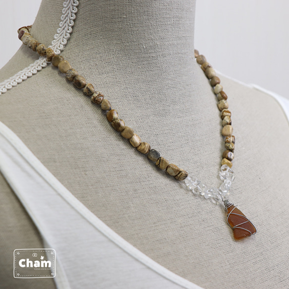 夏アクセサリー　ジャスパー&水晶 1枚目の画像