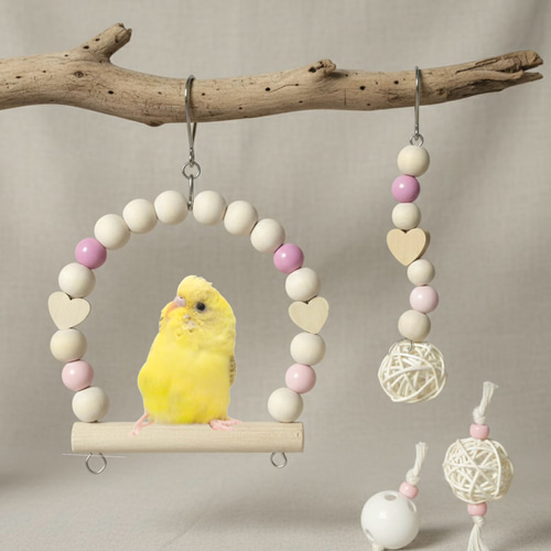 4点セット 日本製 インコ ブランコ 安心安全素材 天然木 セキセイ