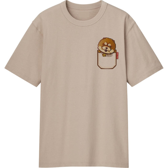 D&C  PAD  ポケットチャウチャウＴシャツ　ベージュＴシャツ　Ｓ　綿１００％ 1枚目の画像