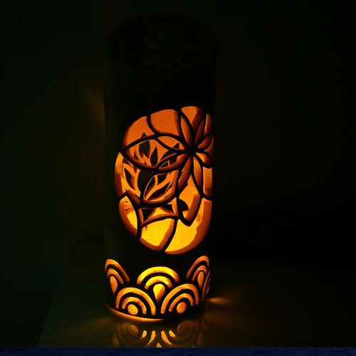 竹灯籠 竹灯り ロウソクの揺らぎ 両面彫り 竹ランプシェイド
