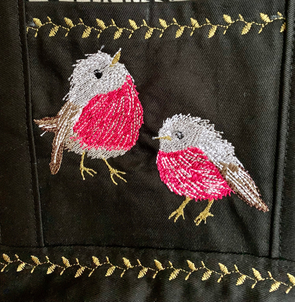 [保冷]鳥刺繍トートバッグ(黒) 4枚目の画像