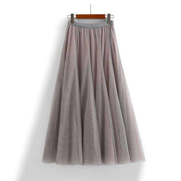 グレーxピンク ダブルチュールのスカート プリーツスカート 1枚目の画像