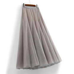 グレーxピンク ダブルチュールのスカート プリーツスカート 2枚目の画像