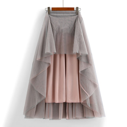 グレーxピンク ダブルチュールのスカート プリーツスカート 3枚目の画像