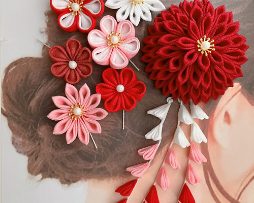 成人式 つまみ細工 つまみ細工髪飾り 袴 卒業 着物 和柄 かんざし 赤