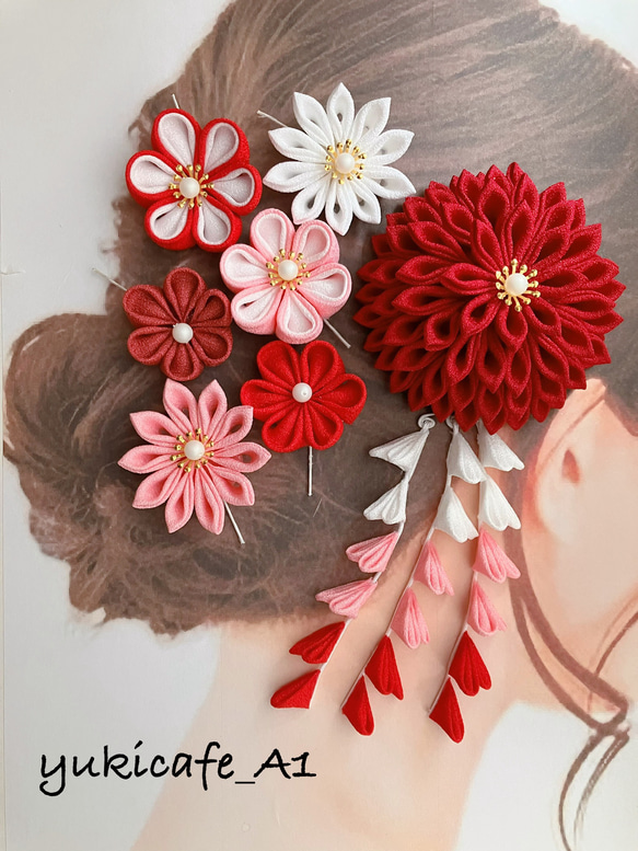 成人式 つまみ細工 つまみ細工髪飾り 袴 卒業 着物 和柄 かんざし 赤