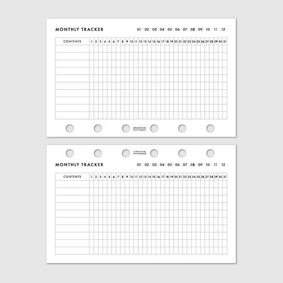 ミニ6サイズ・システム手帳リフィル／マンスリートラッカー（横型）【CBMI_CL01】 2枚目の画像