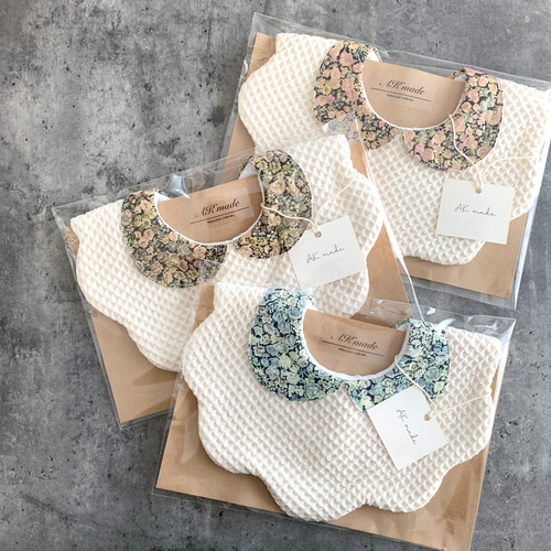 リバティ襟付きスタイ♡ワッフルリバティスタイ♡ ベビースタイ