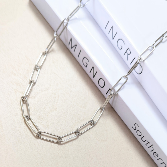 シルバーチェーンネックレス　シンプル　サージカルステンレス　金属アレルギー対応　つけっぱなしOK 1枚目の画像