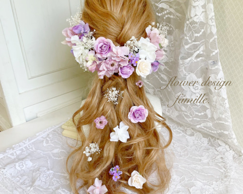 ふんわり パープルカラー 髪飾り ｜ パープグラデ × ホワイト