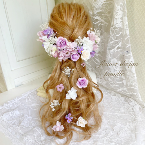 充実の品 126.ふんわりパープルグラデーションカラーのヘッドドレス ヘアアクセサリー