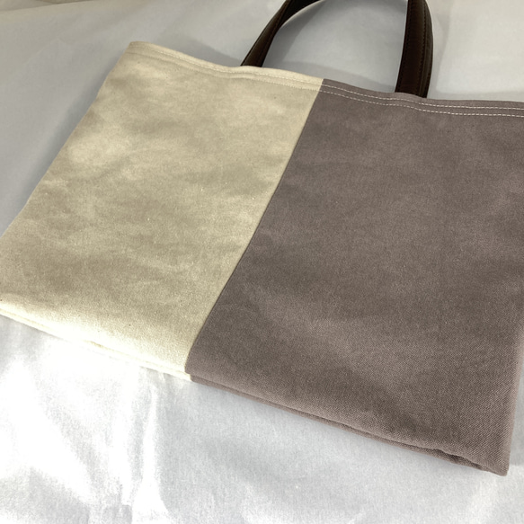 新作特価:リバーシブル bag・パープルｘ生成り・花柄・ミニ トートバッグ・エクリュ 6枚目の画像