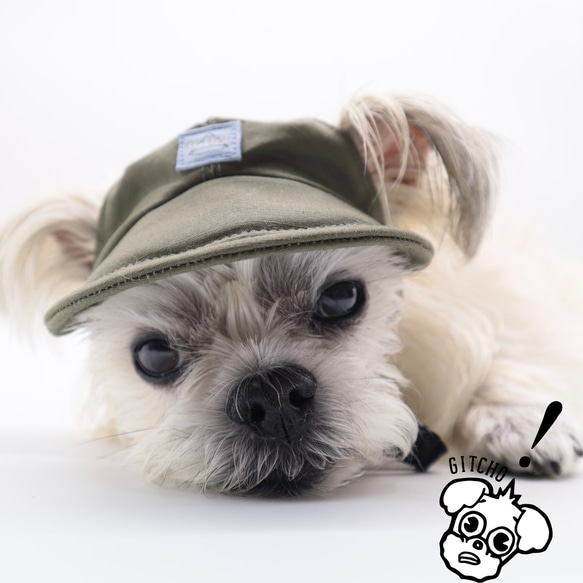 ドッグキャップ-リップストップカーキ（耳出し）犬用帽子 6枚目の画像
