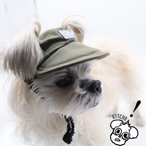 ドッグキャップ-リップストップカーキ（耳出し）犬用帽子 ペット