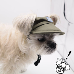 ドッグキャップ-リップストップカーキ（耳出し）犬用帽子 8枚目の画像