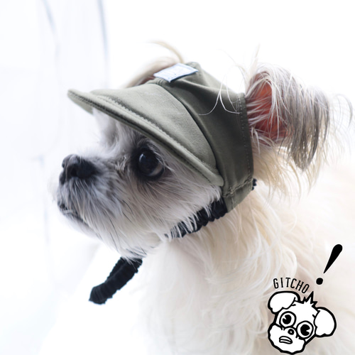 ドッグキャップ-リップストップカーキ（耳出し）犬用帽子 ペット服