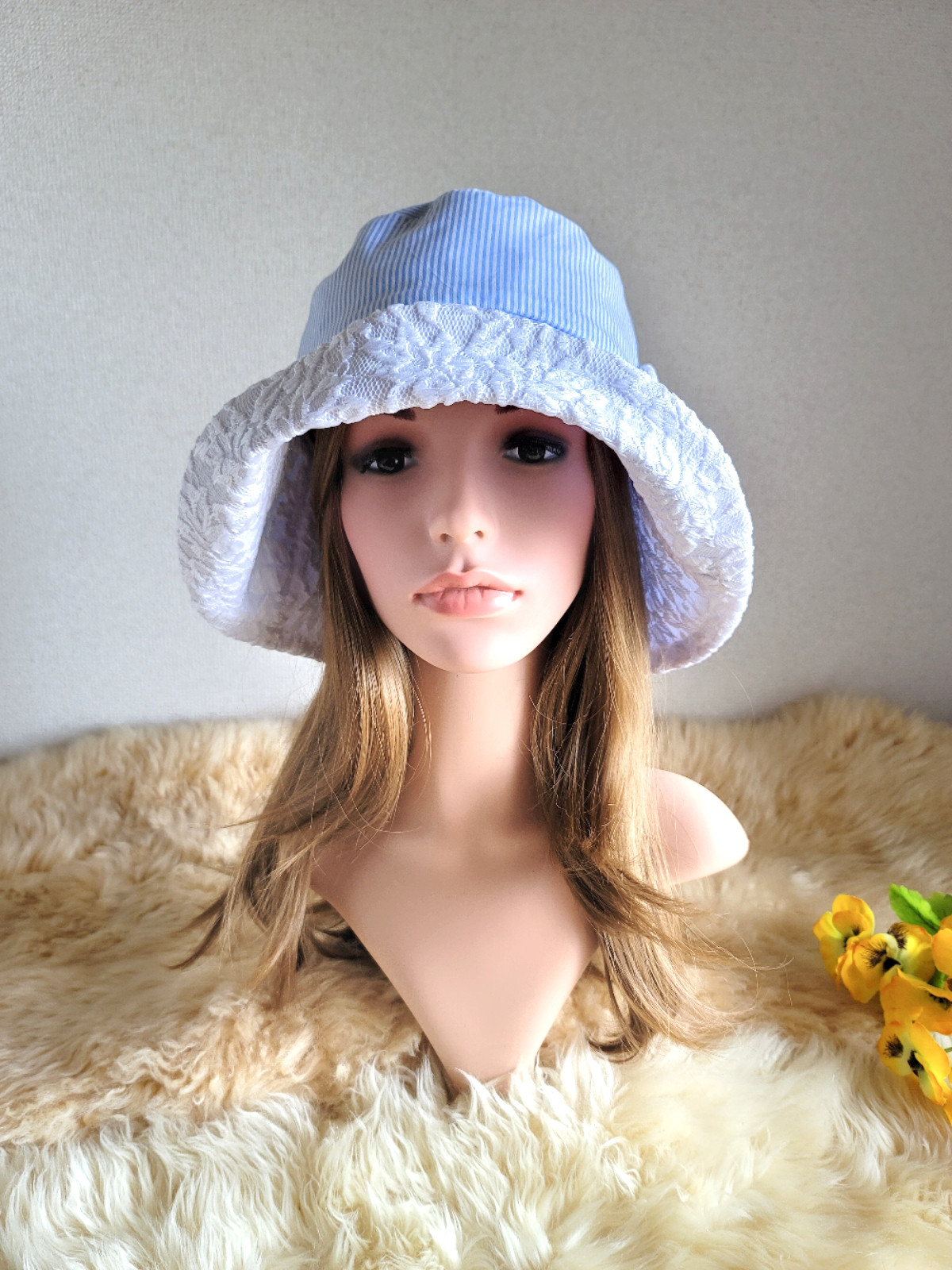 ★ひとつ持っていると便利なプレーン帽子★細めストライプ★62㎝★