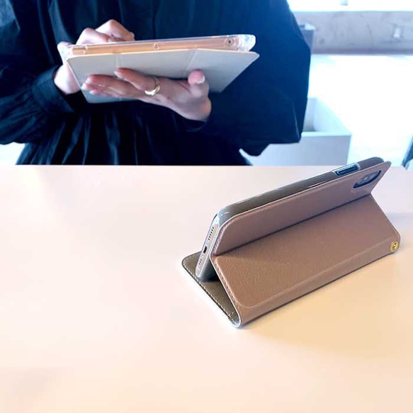 和柄　手帳型スマホケース iphone/Android 　ハートの形が愛らしい双葉葵のリーフ 4枚目の画像