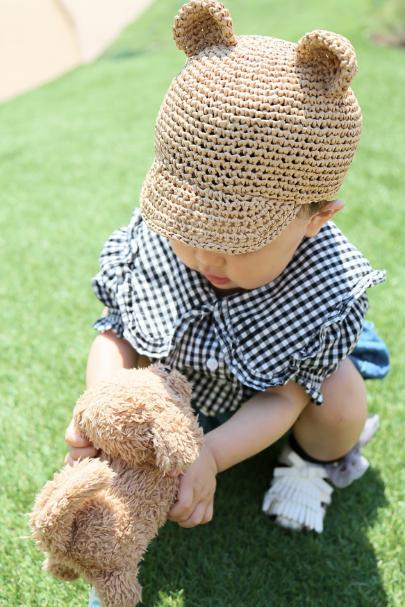 くまちゃん麦わら帽子（コットンラフィア） 3枚目の画像