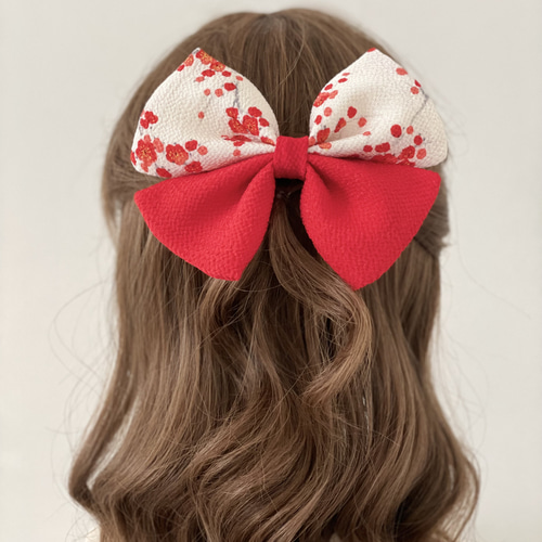 つまみ細工の髪飾り【赤白リボンと小花】成人式 振袖 卒業式 袴 浴衣