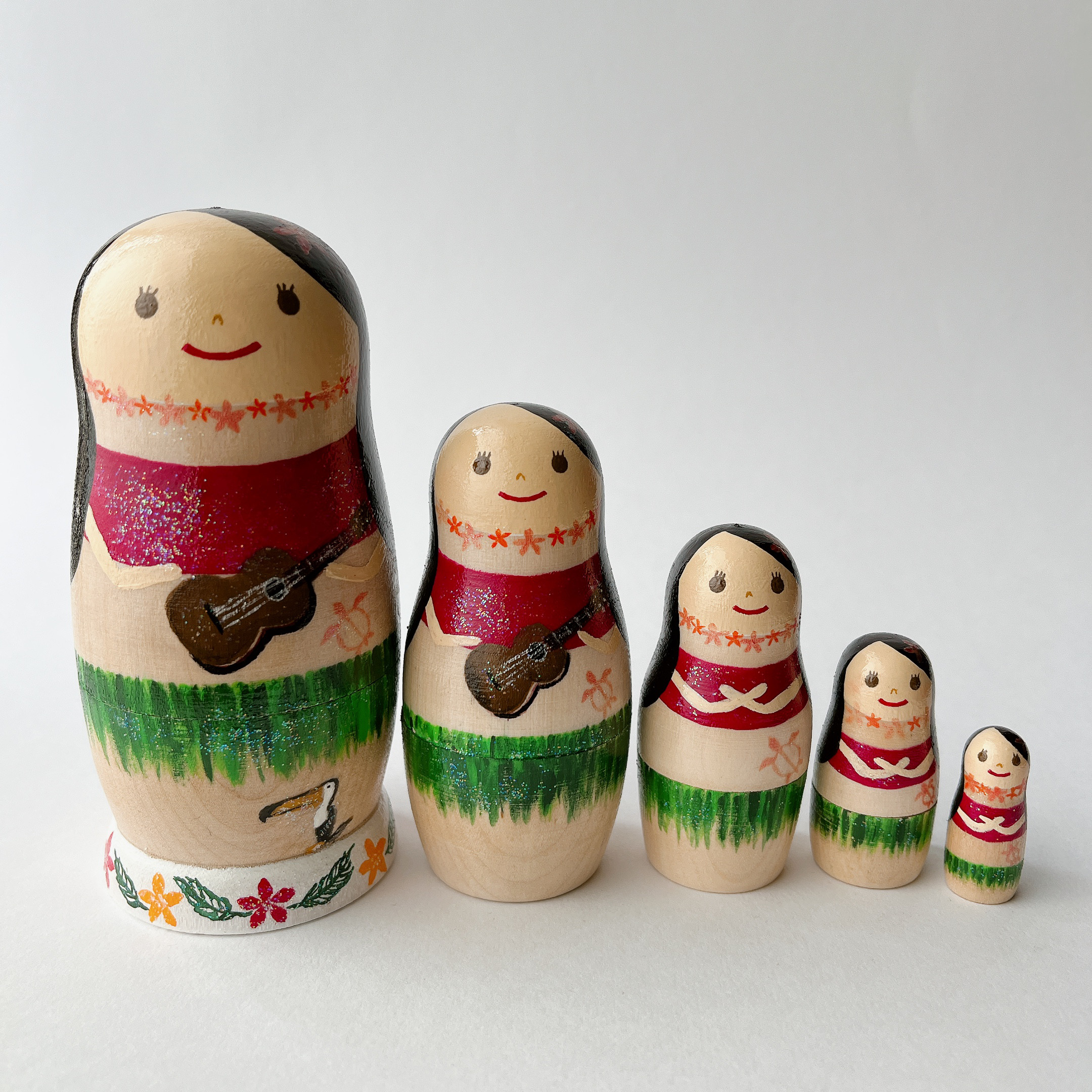 フラガール・マトリョーシカ　ウクレレ　アロハ　木製インテリア雑貨