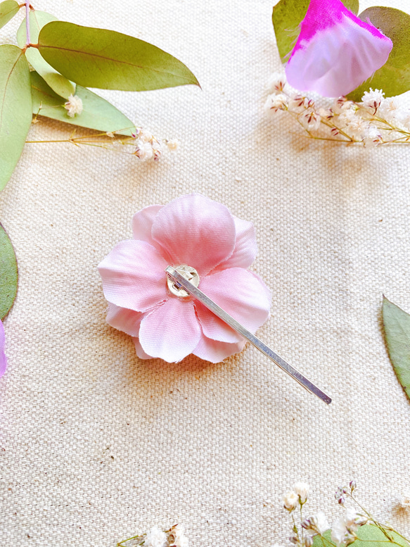 【送料無料】紫陽花のヘアピン　ピンク　シルバー 5枚目の画像
