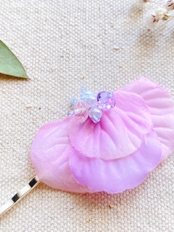 【送料無料】紫陽花のヘアピン　ピンク　シルバー　 2枚目の画像