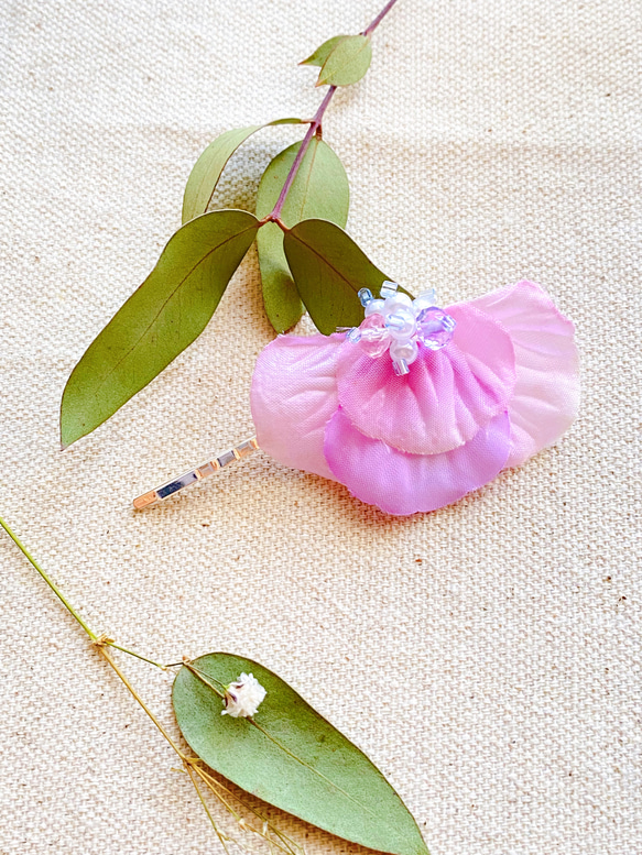 【送料無料】紫陽花のヘアピン　ピンク　シルバー　 1枚目の画像