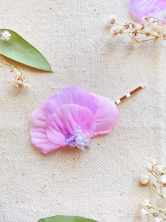 【送料無料】紫陽花のヘアピン　ピンク　シルバー　 6枚目の画像