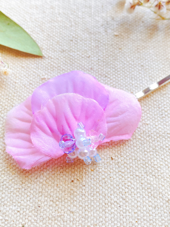 【送料無料】紫陽花のヘアピン　ピンク　シルバー　 5枚目の画像