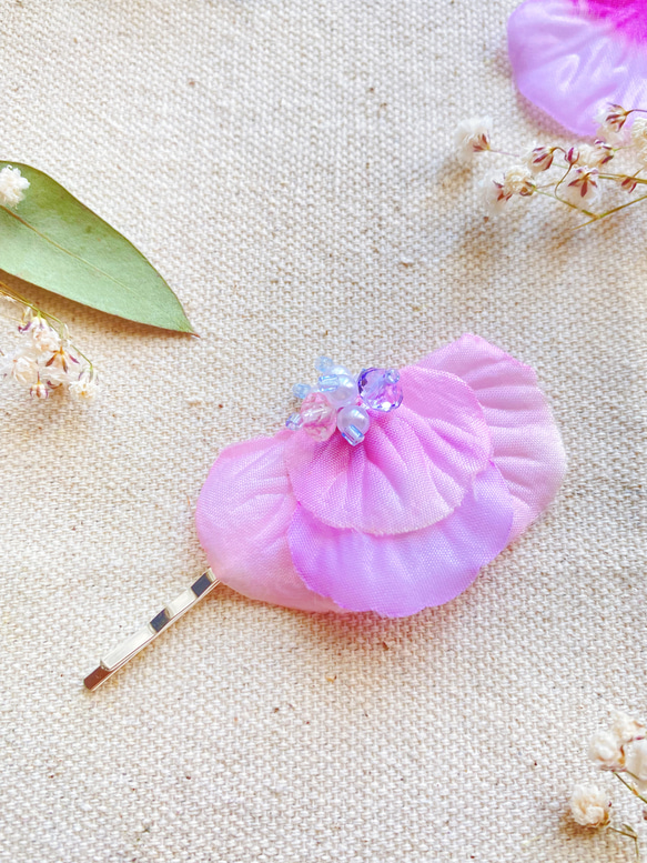 【送料無料】紫陽花のヘアピン　ピンク　シルバー　 3枚目の画像
