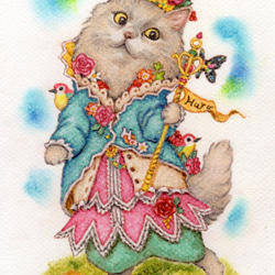 太古の森の植物学者』（癒しの緑。猫のパステル画） 絵画 D.アラキ