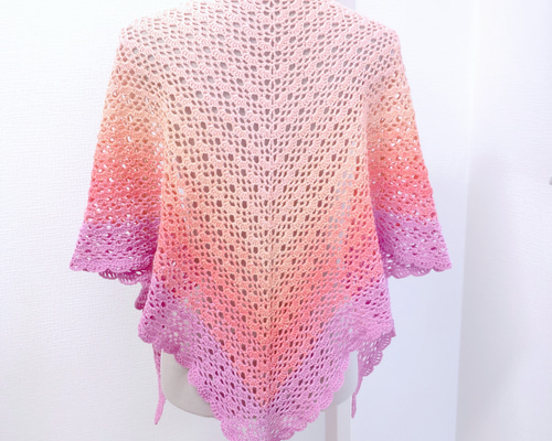 三角ショール　バレエショール　ハート　手編み　コットン100% 年中使用手洗い可 他店にて完売＊ショール 三角ショール バレエショール コットン 手編み