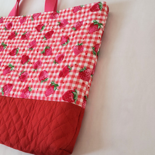 ◇31cm×45cmサイズ☆*。いちご×ギンガムチェック レッスンバック