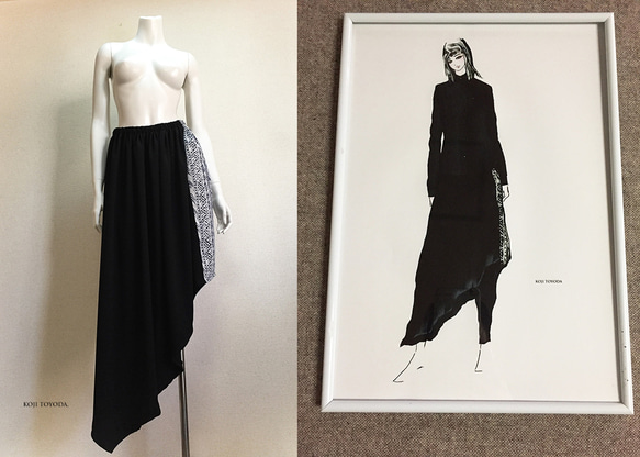 【1点もの・デザイン画付き】アシメトリーゴブラン織り切り替えスカート（KOJI TOYODA） 2枚目の画像