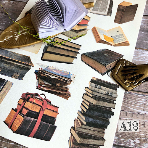 送料無料【A12 コラージュ素材】紙モノ 本 メモ ジャーナル レトロ