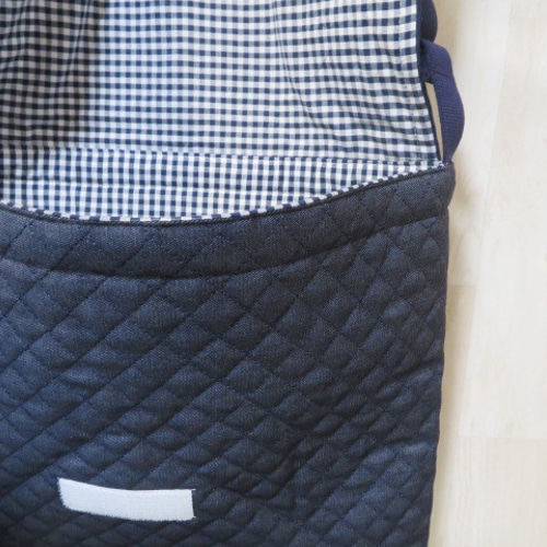 ショルダー型図書袋☆オーシャン☆アイボリー系×紺デニムキルト 白