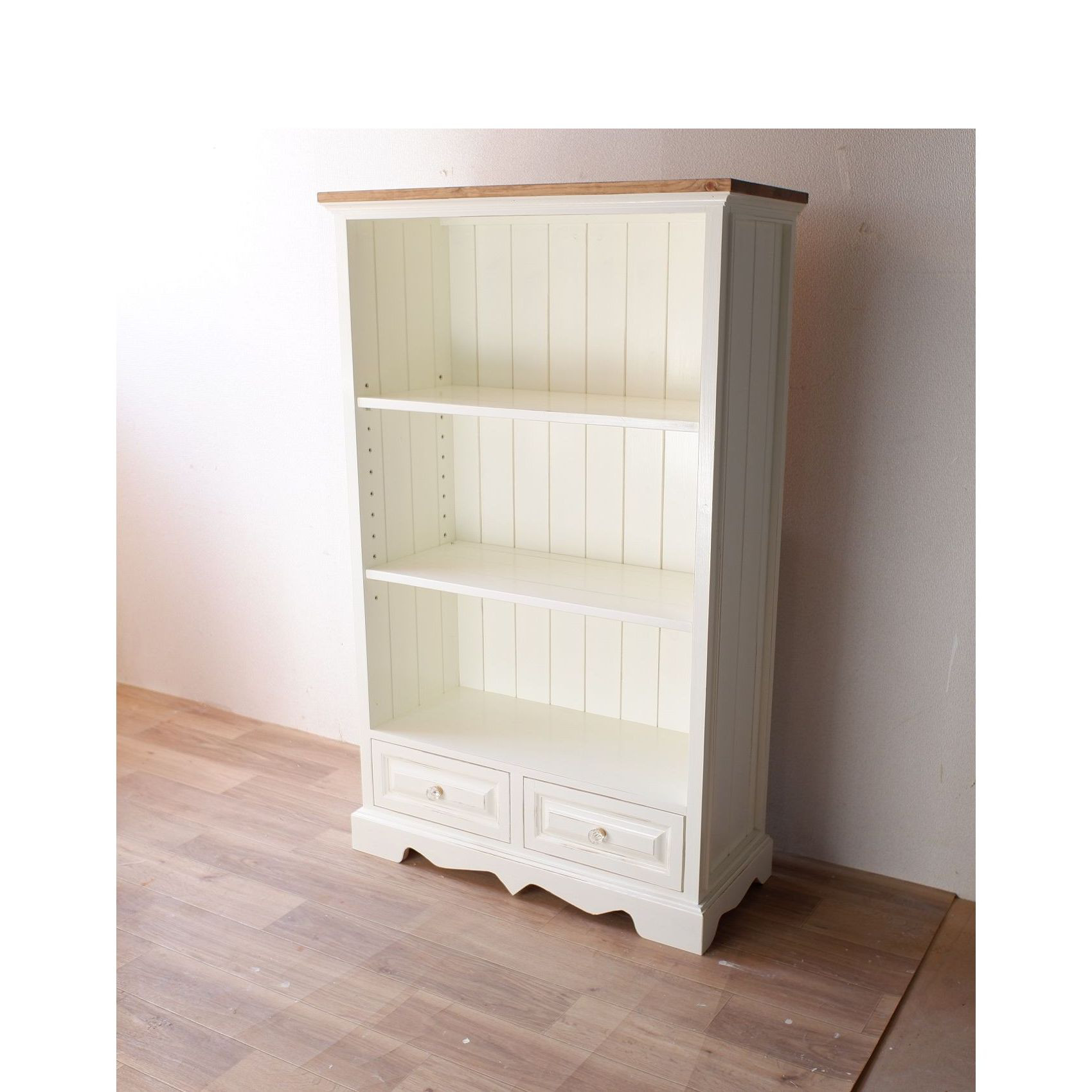 オープンシェルフ　ミルキーホワイト×ナチュラル　シャビー仕上げ　★取っ手が選べる★