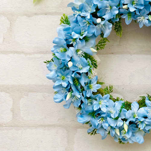 ネモフィラ風リース 夏リース 爽やか アーティフィシャルフラワー 造花