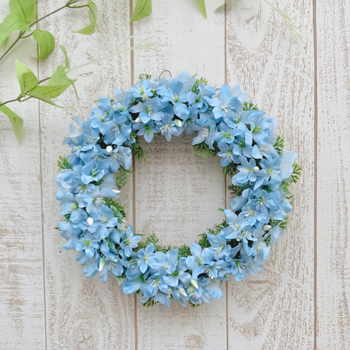 ネモフィラ風リース 夏リース 爽やか アーティフィシャルフラワー 造花
