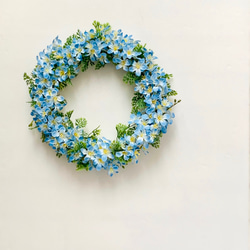 ネモフィラリース　夏リース　父の日　爽やか　アーティフィシャルフラワー　造花　壁飾り　22㎝　晴れやかブルー2023 1枚目の画像