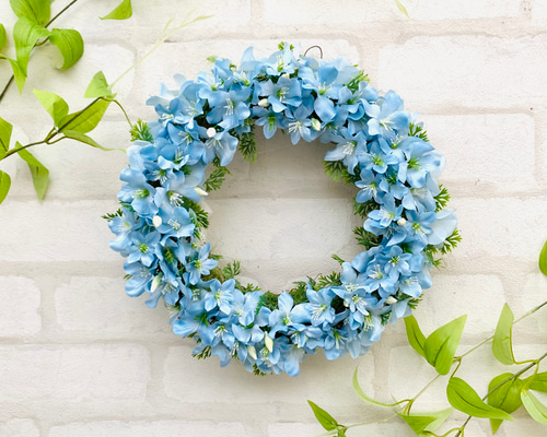 ＊爽やかなブルーflowerリース＊アーティフィシャルフラワー玄関リース夏リース 7d1f57b3473b8be812da63b9b2578c