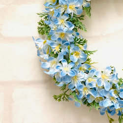 ネモフィラリース　夏リース　父の日　爽やか　アーティフィシャルフラワー　造花　壁飾り　22㎝　晴れやかブルー2023 8枚目の画像