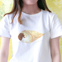 チョコバナナクレープとネコぱんのTシャツ ホワイト 白 レディースMサイズ【短期発送】 1枚目の画像